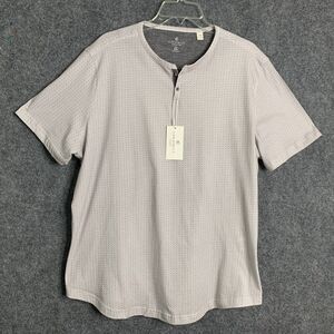 Con Struct Printed Henley Top Men XXL Taupe Cotton Short Sleeve NWT